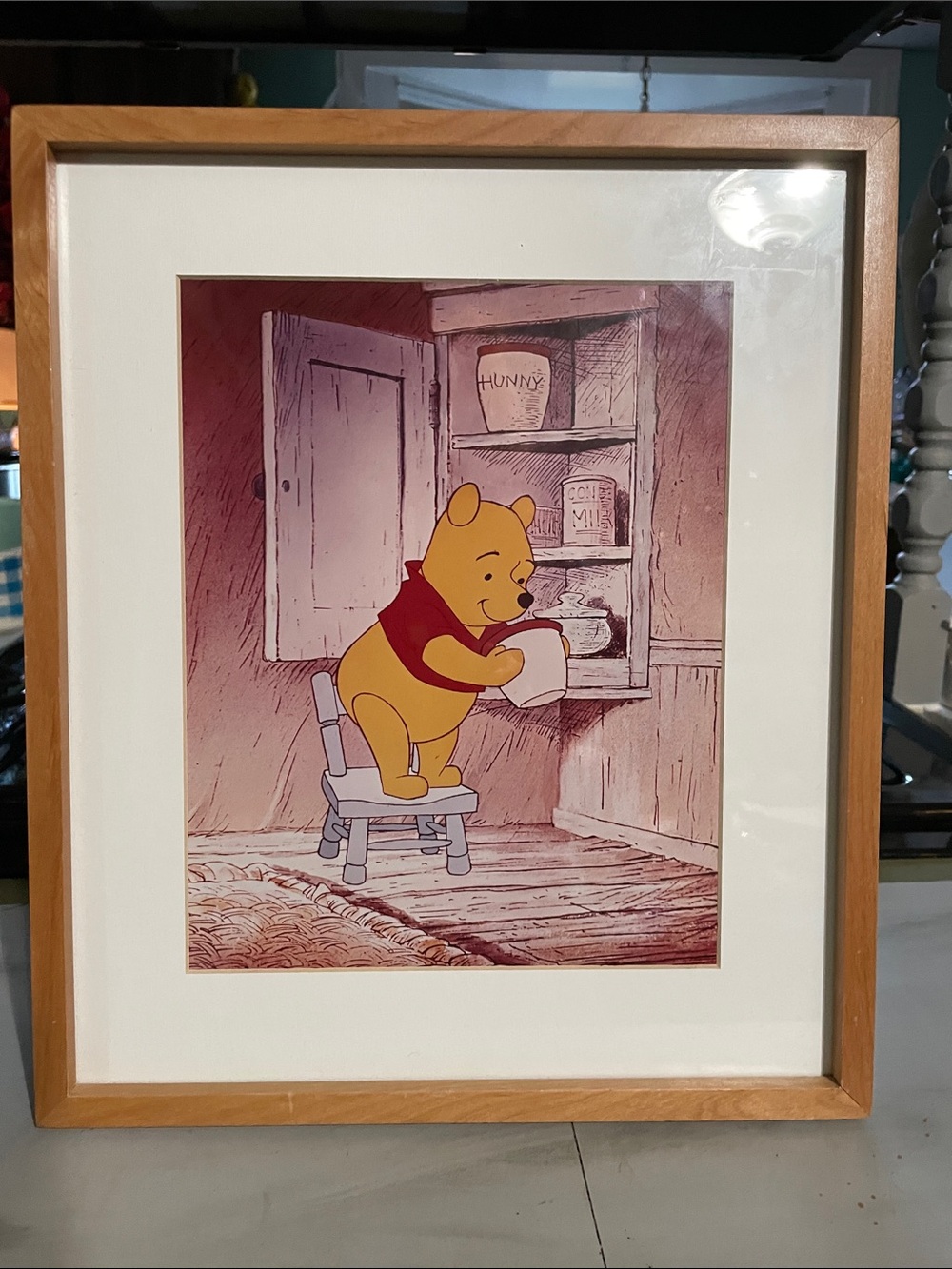 Framed/matted Winnie the Pooh picture-11 1/2” x 13 1/2”